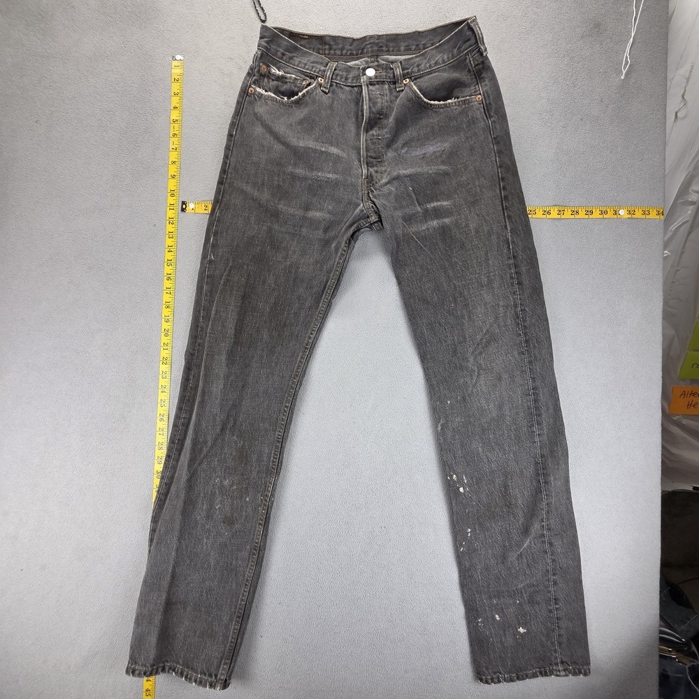 Vintage‎ Levis 501 Jeans Mens Black Charcoal Button Fly Made In USA Fits 28x34